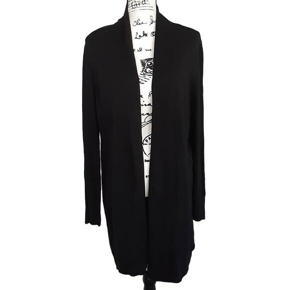 Katherine Barclay Open Front Black Cardigan Sweater Cashmere Womens XL Winter - Picture 1 of 9